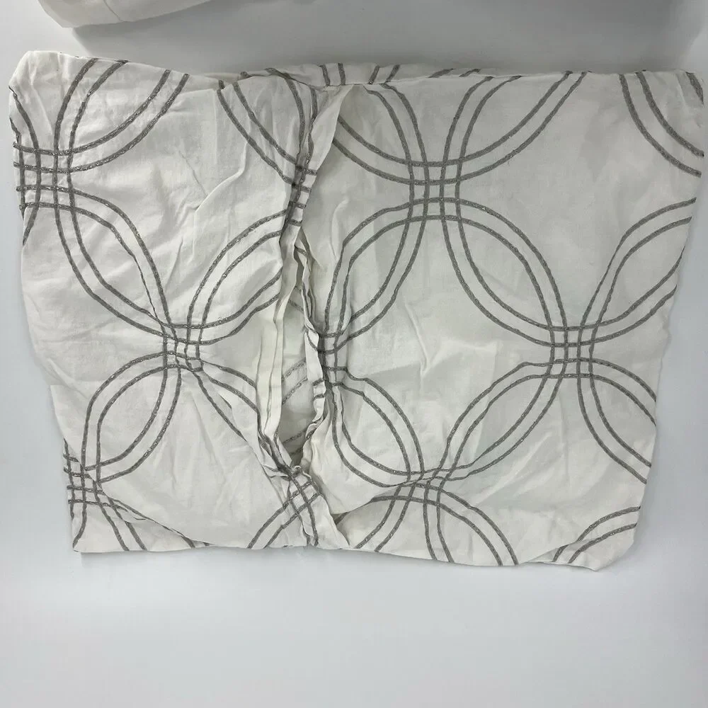 Restoration Hardware Baby Child Duvet Cover 2 Shams Gray White Embroidered Full